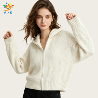 AJB Factory – Nouveau cardigan zippé à manches longues pour femme, 100 % coton tricoté, anti-boulochage, respirant, décontracté pour l'hiver