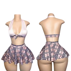 Maxsun Hot Girl Sexy Plaid <span class=keywords><strong>Minifalda</strong></span> Tow Piece Medias para niñas Ropa de baile Sexy Ropa de baile exótica Ropa de baile moderna - Product Image 3