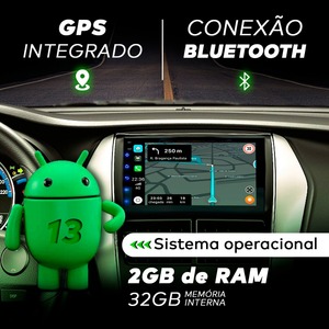 Central Multimedia Android 13 2GB Con 32GB 9 Pol 2 Din Espelhamento <span class=keywords><strong>USB</strong></span> <span class=keywords><strong>Bluetooth</strong></span> GPS Integrado Carplay Android Auto - Product Image 2