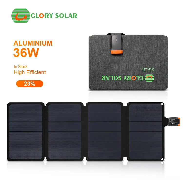 Glory แผงเซลล์แสงอาทิตย์แบบพับได้สำหรับชาร์จมือถือ36W 15W 15.84V แผงเซลล์แสงอาทิตย์แบบพกพาขนาดเล็กสำหรับกลางแจ้ง