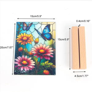 Soporte de Mesa de Hierro y Metal con Diseño Art Deco de Flores y Mariposas Estilo Iglesia, Vidrio Emplomado, 25 cm - Product Image 3