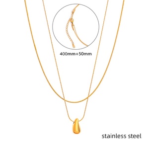 Collar con Colgante Hueco en Forma de Gota de Agua, Resistente al Agua, Chapado en Oro de 18K, Cadena de Serpiente de Acero Inoxidable, Moderno para Fiestas - Product Image 5