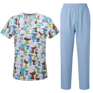 V-neck Short Sleeve Printed <b>Scrub</b> Set Unisex Cotton Moisture Wicking Hospital Uniforms For Doctors Summer Work <b>Clothes</b> - Product Image 4