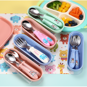 Cuchara y Tenedor Infantiles de Acero Inoxidable 304 con Diseño de Dibujos Animados, Mango de PP, Aptos para Alimentos - Product Image 4