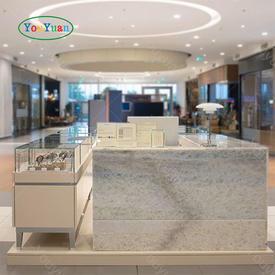 10x10 Shopping Mall Kiosks Jewelry Watch Luxury Display Showcases Jewellery  Repair Counter Design Gold Jewelry Kiosk for Sale