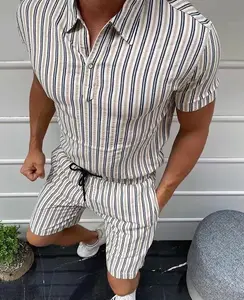 OEM Casual Men's Suit Short Sleeved Shirts Loose Shorts Printing Two Piece Shirt Beach Set Men Summer Outwear