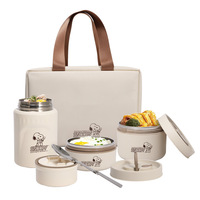 Ensemble de boîtes à lunch Snoopys en acier inoxydable 304, 4 pièces, conteneur alimentaire isotherme avec sac thermique