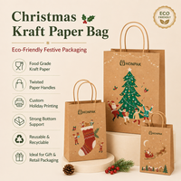 Sac cadeau en papier kraft personnalisé pour Noël, imprimé en couleur, avec poignée torsadée, emballage de vente au détail pour les fêtes, HONPAK