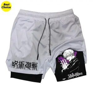 Fábrica Jujutsu Kaisen Satoru Gojo Print 2 em 1 Shorts macios para Homens Anime Gym Workout Gym Performance Shorts com Bolsos