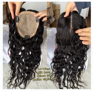 Natural Wavy Human Hair Toppers For Women Silk Base Free Part Hair Topper Pieces For Thinning White Hair