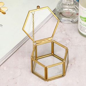Caja de Vidrio Hexagonal Multiusos con Marco de Metal Dorado, Estuche para Joyas, Almacenamiento Transparente para Relojes, Monedas, Llaves, Organizador de Recuerdos Pequeños - Product Image 2