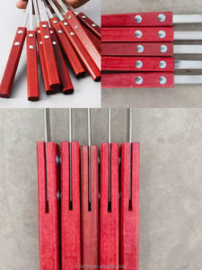Grandes brochettes plates de barbecue portatif d'accessoires larges extérieurs de BBQ d'acier inoxydable avec la poignée en bois - Product Image 4