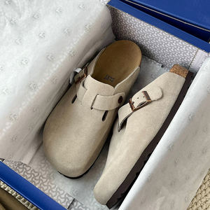 Sandalias Planas de Mujer, Estilo Mula, de Cuero Genuino y Gamuza, con Corcho, para Exteriores, Estilo Hana, Suela Sólida, Guangdong - Product Image 2