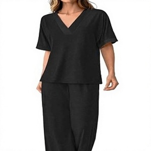 <b>Women</b> <b>Pajama</b> Set V Neck Short Sleeve Loungewear Two <b>Piece</b> Sleepwear Bamboo Blend Lounge Outfit - Product Image 1