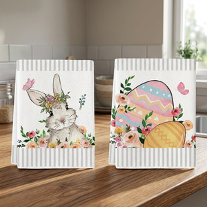 Serviettes de cuisine en coton couleur unie Lapin de Pâques, très absorbantes, écologiques, avec boucle de suspension, design rectangulaire pour la décoration printanière - Product Image 1