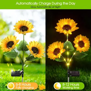 Lampes solaires d'extérieur améliorées avec 9 lumières de tournesol Lampes décoratives solaires étanches à marche/arrêt automatique pour jardin et patio