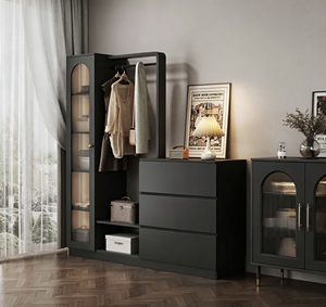 Armario de Almacenamiento Integrado para Dormitorio <span class=keywords><strong>con</strong></span> <span class=keywords><strong>Perchero</strong></span> y Cajones Pequeños de Madera Estilo Italiano para Sala de Estar - Product Image 1