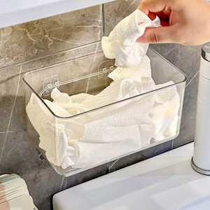 <b>Wall</b> <b>Mounted</b> Plastic <b>Storage</b> Box For Bathroom Facial Tissue 21x14x8cm Rectangle Minimalist Design Punch Free - Product Image 1