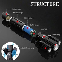 Lampe de travail de secours, pince de bicyclette, éclairage avant, Zoom, torche tactique Rechargeable, imperméable, trois têtes rotatives, lampe de poche à 3 LED