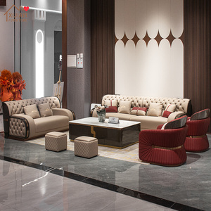 Ensemble de canapés modulaires 1 <span class=keywords><strong>2</strong></span> 3 places en cuir Nappa avec structure en bois massif de style italien haut de gamme pour salon de villa - Product Image 1