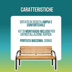Panca da Esterno in Legno di Abete 120x53x84 Cm con Telaio in Acciaio, Arredo da Giardino a 2 Posti - Product Image 3