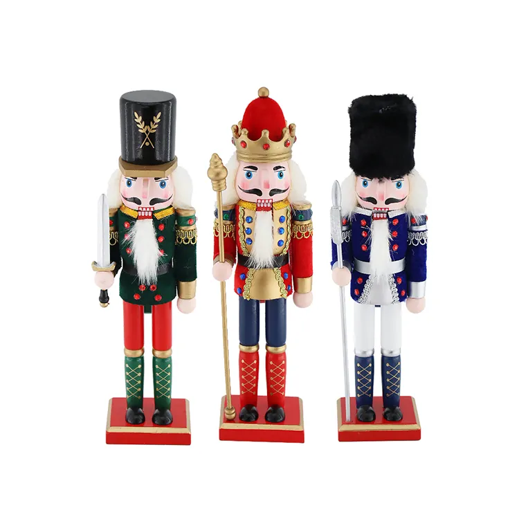 Wooden 30cm Colorful Nutcracker King Soldier Sword Scepter Axe Christmas Table Ornament Festive Decor Children Gift Color Box