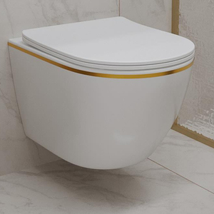 WC encastré à réservoir dissimulé, sans bride, à double chasse, avec finition moderne Or et Platine, pour usage domestique - Product Image 1