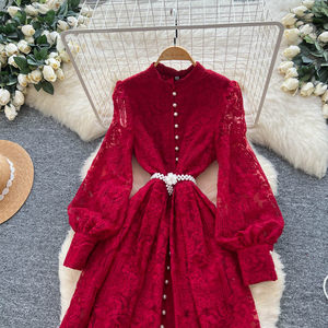 Abito in Chiffon Stile Impero Romantico <span class=keywords><strong>con</strong></span> <span class=keywords><strong>Perline</strong></span>, Allacciatura Frontale e Gonna Ampia, Vestito da Ballo Vintage Ricamato per Donne - Product Image 3