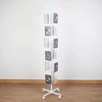 Espositore Girevole per Riviste in Ferro Verniciato Bianco con Ruote, Espositore da Terra per Biglietti d'Auguri per Ufficio e Negozi