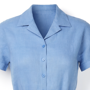 Combinaison en coton bleu pour femme, manches courtes, ceinture, boutons sur le devant, décontractée, pour l'été, vêtements de plage - Product Image 3
