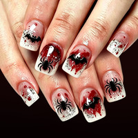 Lot de faux ongles gothiques pour Halloween, bordeaux et noir ombré, motif toile d'araignée argentée, à pression mécanique, 24 pièces