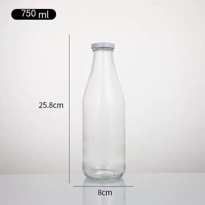 Vente en gros de bouteilles de lait en verre transparent vides de 10oz 500ml 750ml bouteilles de petit-déjeuner vintage avec couvercles pour les enfants de fête - Product Image 6