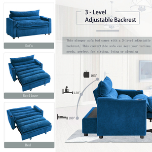 Ensemble canapé-lit convertible 3-en-1 multifonctionnel en velours, avec chaise longue et lit escamotable, causeuse de 47 pouces pour villa - Product Image 2