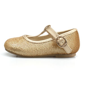 Tomaia in paillettes oro morbido <span class=keywords><strong>per</strong></span> bambini con fibbia con cinturino a T fibbia rotonda punta popolare balletti piatti in morbida pelle pu oro - Product Image 2