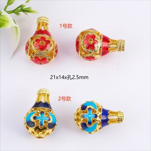 Cuentas espaciadoras de calabaza con esmalte dorado, de aleación roja y azul, con forma de flor hueca, para la fabricación de joyas 1010131455 - Product Image 2