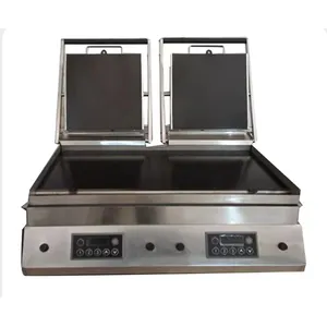 Two-Sided Electric Thermostatic Panini Maker Double Commercial Panini Press with Smooth Cast Iron Grill Plates