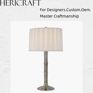 Transitional Silver Column Table <b>Lamp</b> Classic Vertical Stripe <b>Shade</b> Table <b>Lamp</b> for Villa Entryway Hotel Interior Lighting - Product Image 1