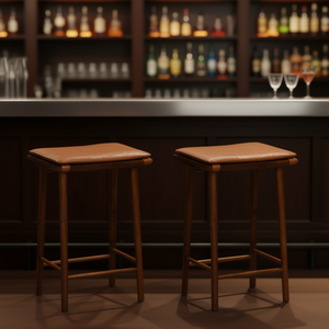 Tabourets de bar 25,5 pouces avec coussin en cuir et base en bois, design moderne pour usage domestique ou commercial - Product Image 2