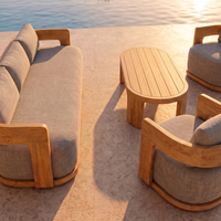 Ensemble de meubles de jardin en bois moderne, canapé imperméable pour l'extérieur, meubles de patio en teck pour hôtel, ensemble de canapés de jardin de luxe, meubles de patio
