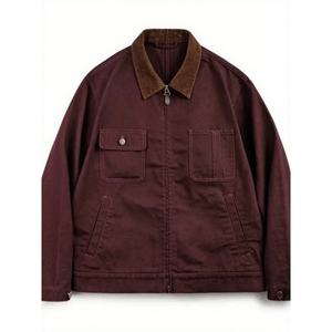 Chaqueta de Lona Gruesa para Hombre, Estilo Retro Americano, Cuello Camisero, Larga, Casual, Estilo Rudo, Talla XL, Frente Liso Teñido, Otoño 2025 - Product Image 1