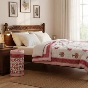 Edredón Reversible Jaipuri de algodón indio hecho a mano estampado de bloque de mano Floral edredón AC cubierta de cama acolchada transpirable colcha - Product Image 3