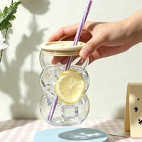 Gobelet en verre ondulé avec couvercle en silicone et paille – Verre créatif en forme de vague pour café glacé et jus