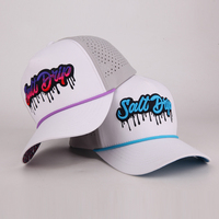 Casquette de baseball personnalisée de haute qualité à 5 panneaux découpée au laser avec logo brodé en relief 3D en corde, chapeau de sport imperméable en polyester pour le golf
