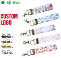 Porte-clés personnalisé avec logo floral, sangle courte en polyester imprimée par sublimation avec boucle métallique pour femme, accessoire pour clés