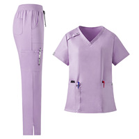 Ensemble d'uniformes de travail respirants en maille pour médecins, infirmières, salons de beauté, spas, avec blouses à col en V et pantalons de travail (jogging)