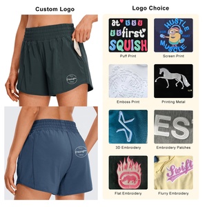 Short d'entraînement de course à séchage rapide personnalisé en gros pour femmes taille haute couleur unie ourlet ample short de gymnastique incurvé en polyester vierge - Product Image 3