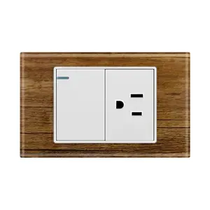 South American Wall switch socket INTERRUPTOR+ TOMA 2P+T with Safty Shutter wooden switch plate