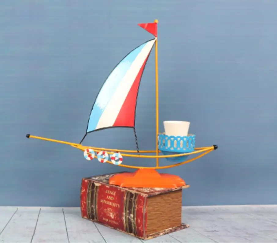 Ijzer Kleine Boot Met Pen Houder Decor Verjaardagscadeau Voor Tieners Tafelblad Decoratieve Zeilboot Model Prachtig Gemaakt