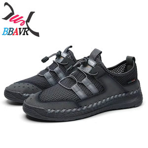 Zapatos Casuales de Exterior Hechos a Mano con Costuras de Malla de Cuero de Talla Grande - Product Image 1