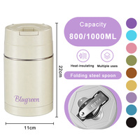 Bocal isotherme pour soupe et aliments, 800 ml, en acier inoxydable 304, double paroi, anti-fuite, avec couvercle en plastique, large ouverture, couleur personnalisée